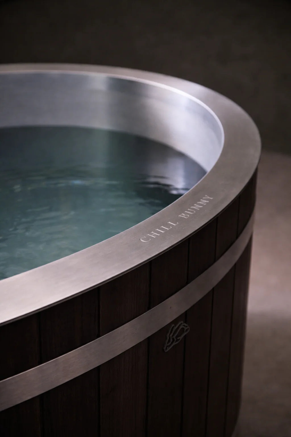 Chill Bunny Ice Bath stainless steel cold plunge tub with cedar cladding