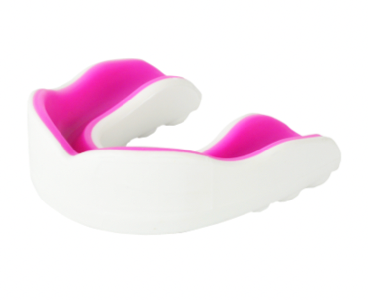 Dual-layer shock absorbing mouthguard for combat sports pink and white