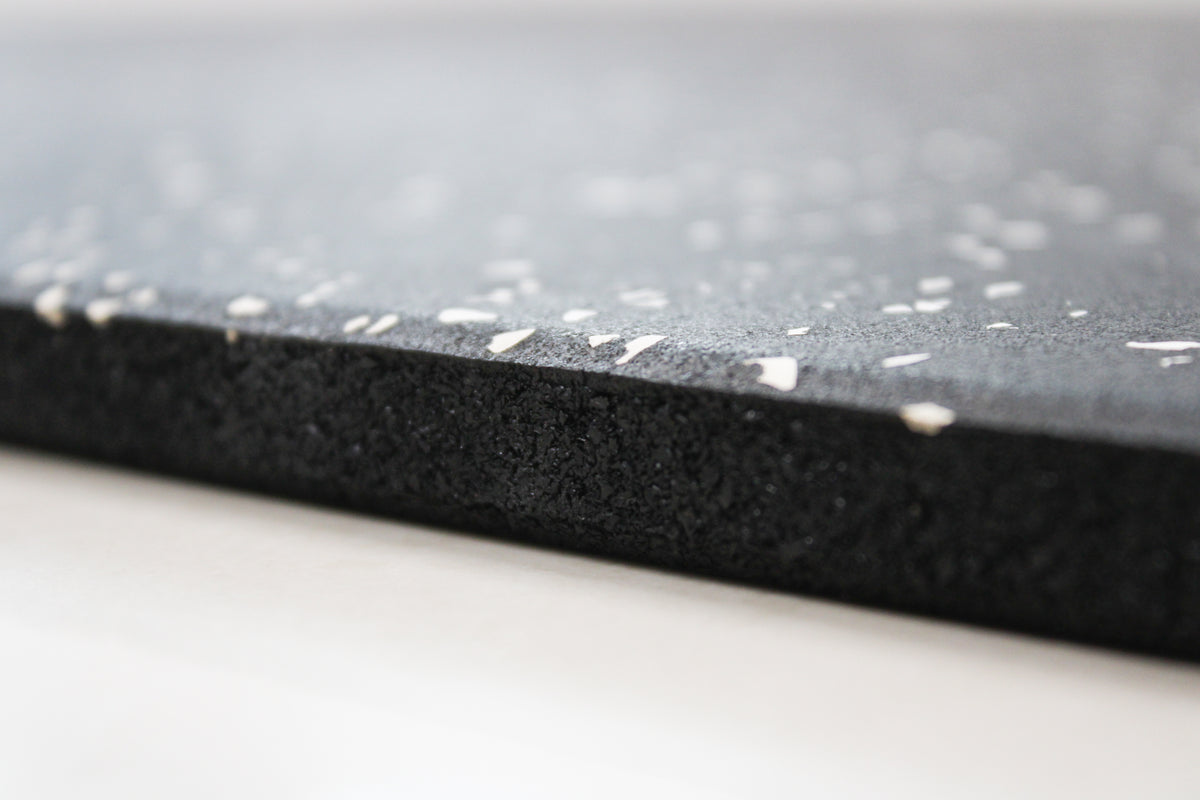 Premium EPDM Rubber Gym Flooring  | White Fleck 15mm thickness close up view
