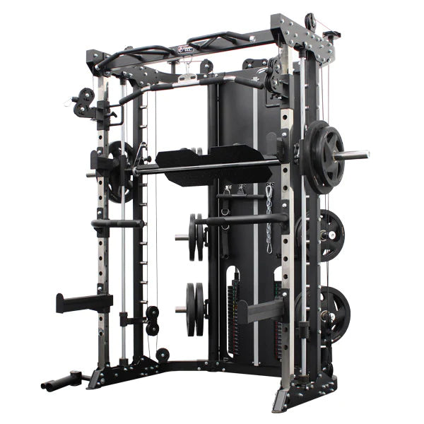 Reload TS1 Smith Machine all in one multi functional machine side view with plates - Ultimate All In One Home Gym Package