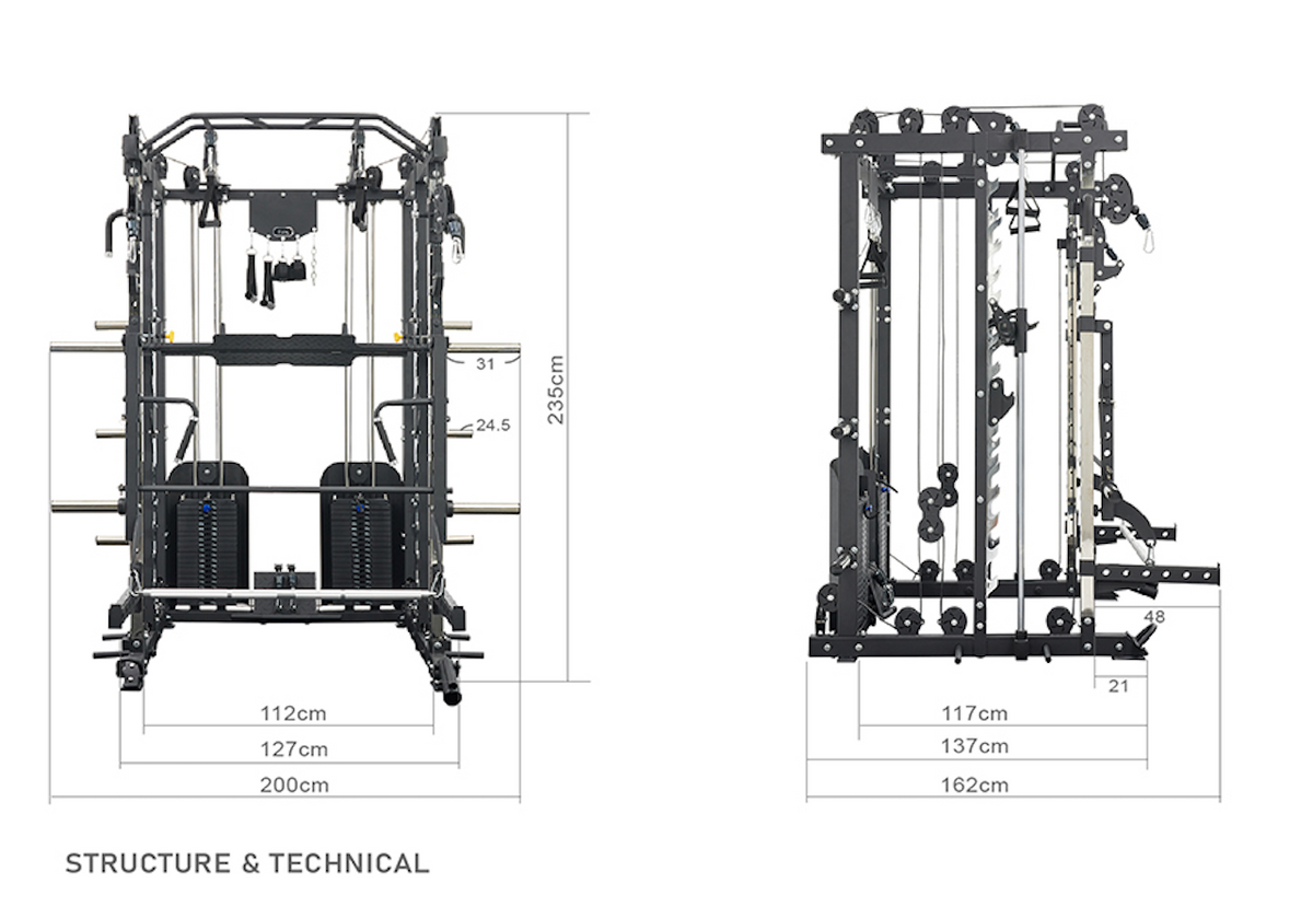Reload Pro Series Max HD Smith Machine - Commercial-Grade Strength Training Equipment Size chart