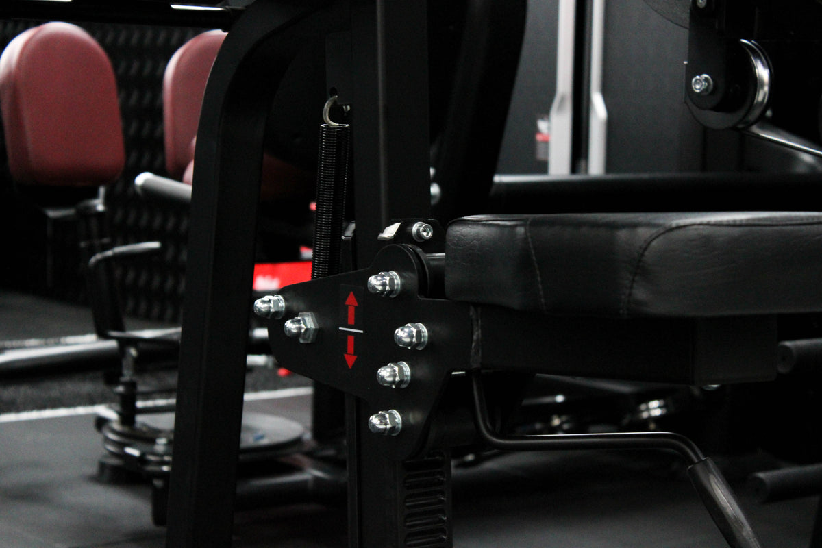 Gym machine adjustable seat mechanism bicep tricep extension preacher curl 