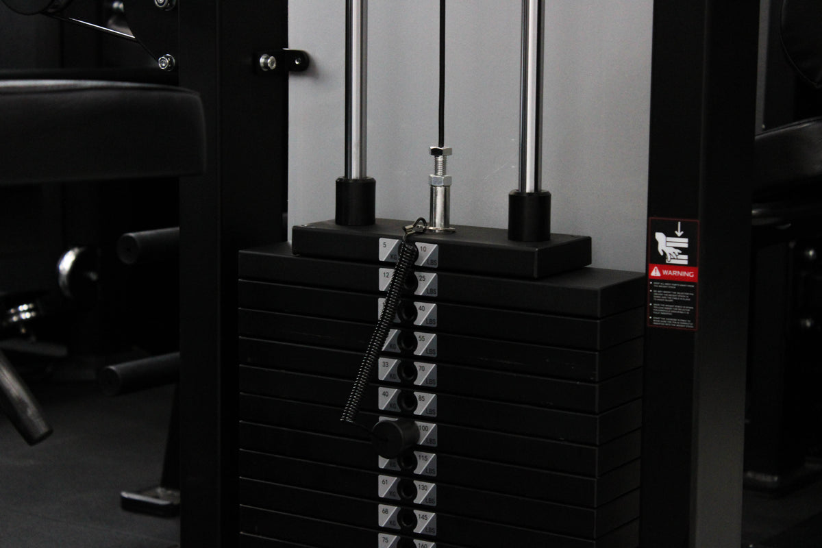 Pin loaded weight stack gym machine bicep tricep extension preacher curl