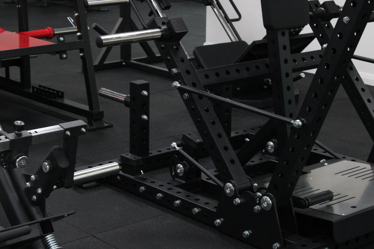 Side profile of Reload Coffin Press showing plate loading platform and reinforced heavy-duty steel base.