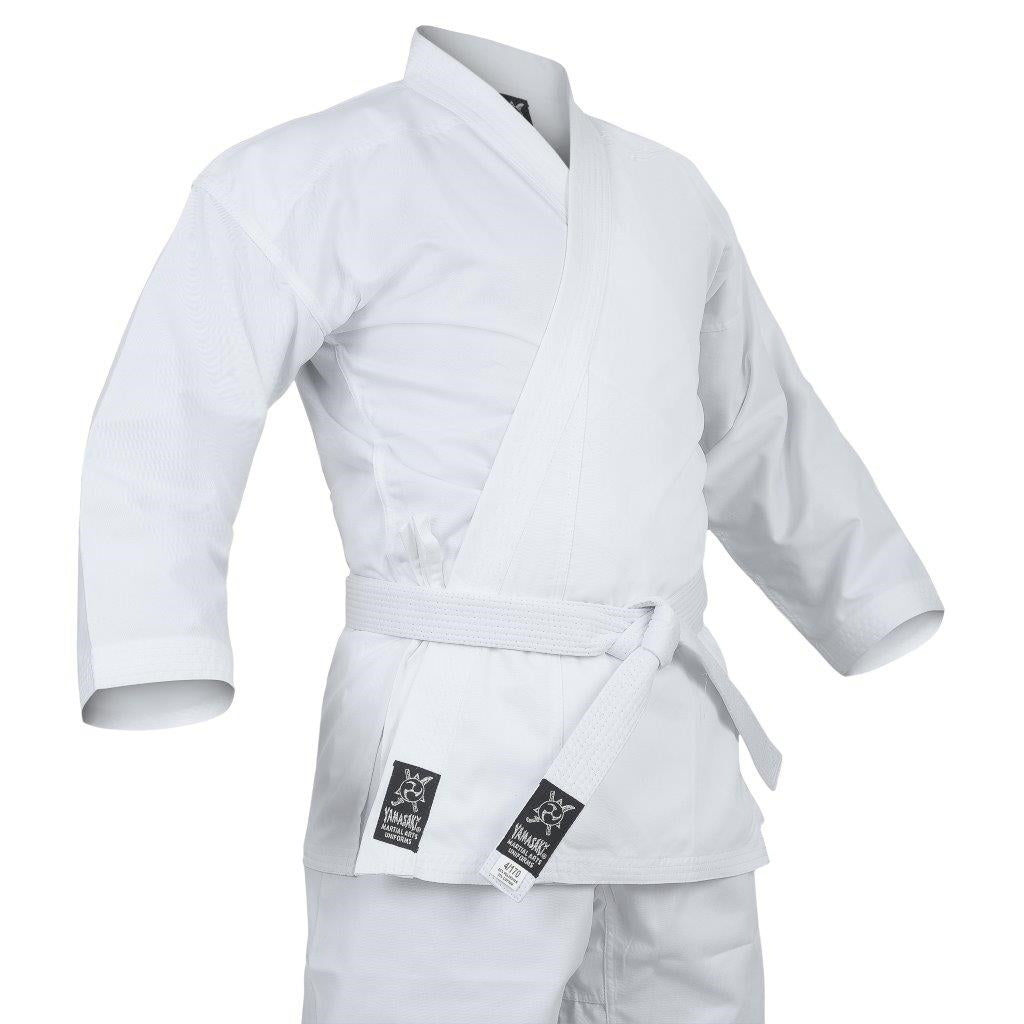 Yamasaki Pro white karate gi worn, front view