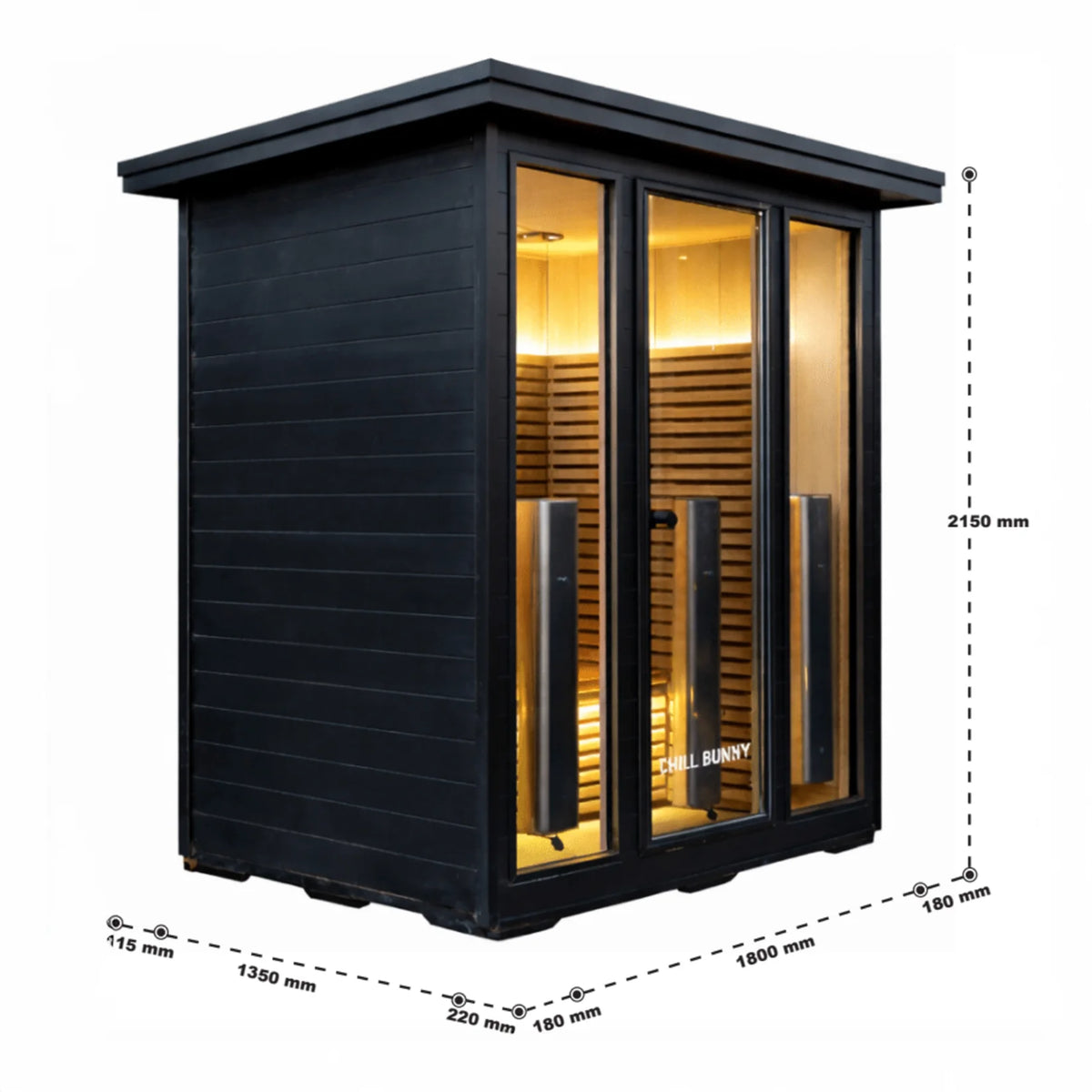 Chill Bunny 4 person outdoor infrared sauna black aluminium exterior