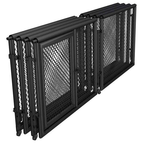 Onyx Foldable MMA Cage panels folded flat on wheeled posts, cage only without roll-out mat