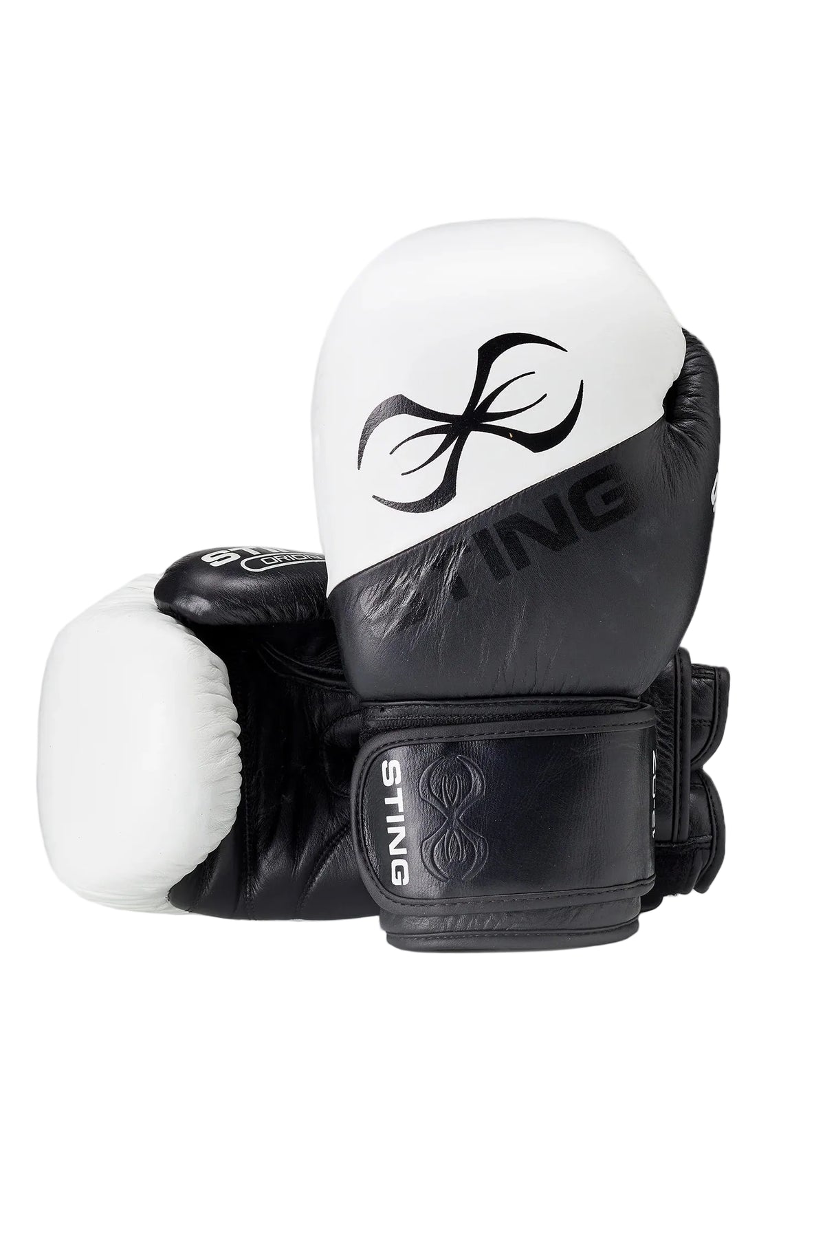 sting orion boxing gloves white black leather training
