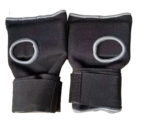 Onyx Quick Hand Wraps - padded cotton inner gloves with open thumb hole, pair laid flat
