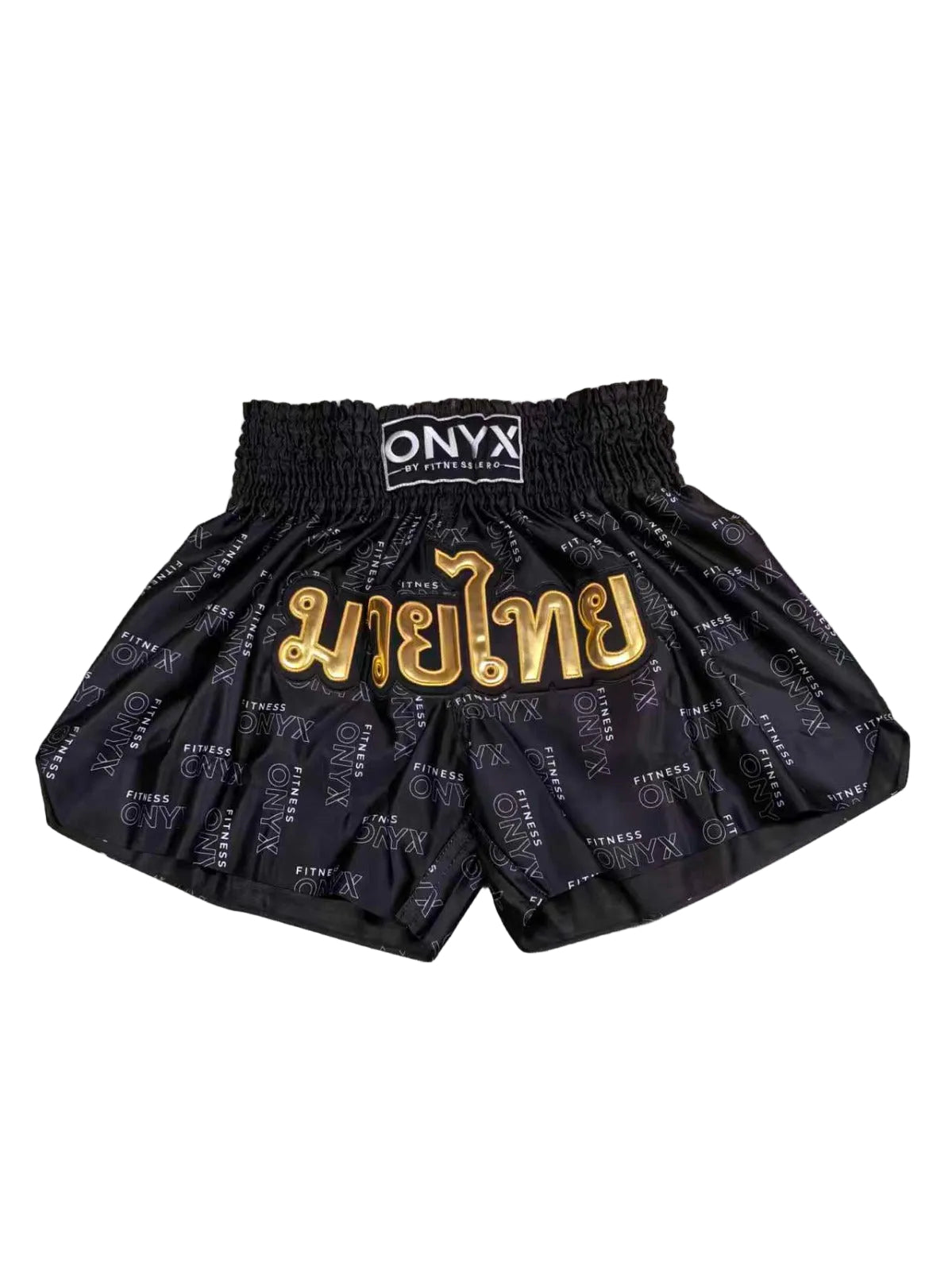 onyx by fitness hero royal thai boxing shorts premium satin Front and back