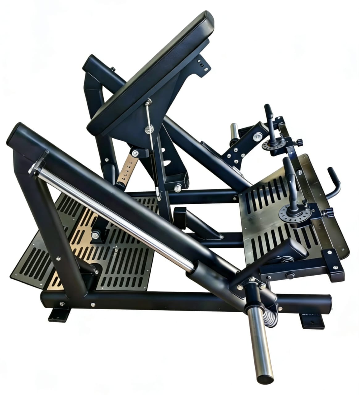 Dual Chest Pull Row Machine adjustable handles and foot platform detail