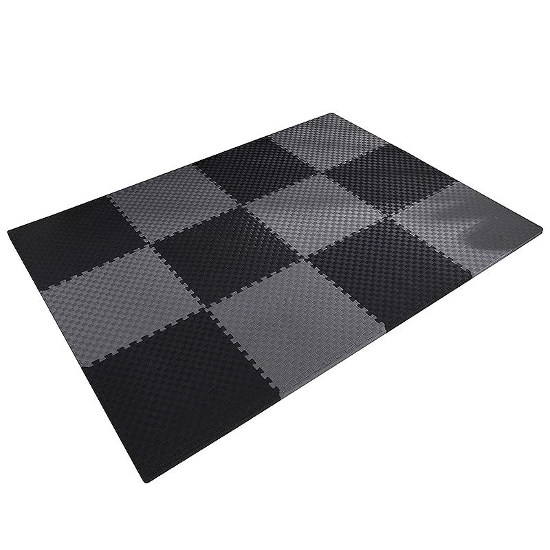 ONYX 2cm T-Pattern puzzle mat corner detail - grey and black interlocking edges