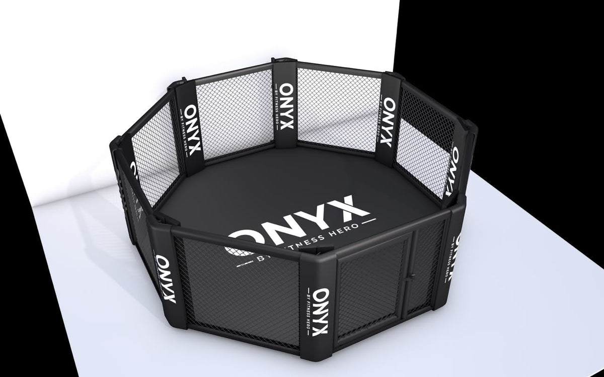 Onyx Foldable MMA Cage 5m [16ft] octagon view showing padded panels, lockable door and corner pads