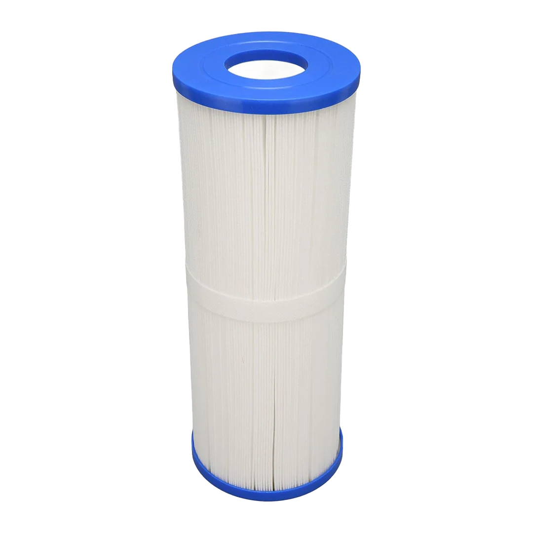 PLFPRB50-IN spa and ice bath filter cartridge with white pleated body and blue end caps