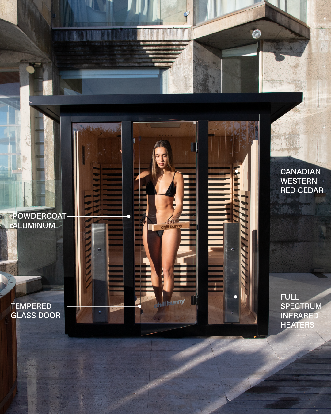Chill Bunny 4 Person Outdoor Infrared Sauna feature callout graphic