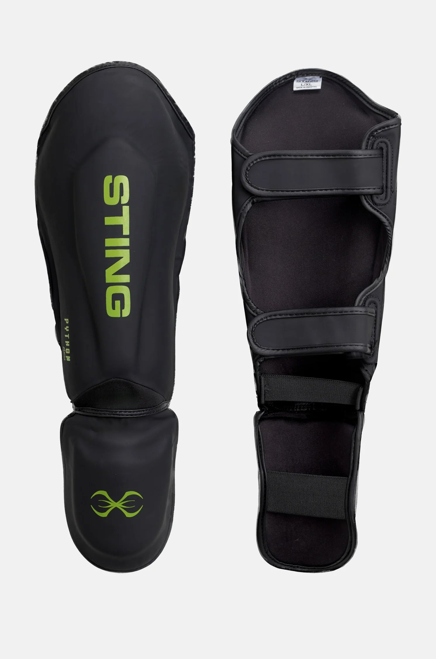 sting python junior mma shin guards black green kids