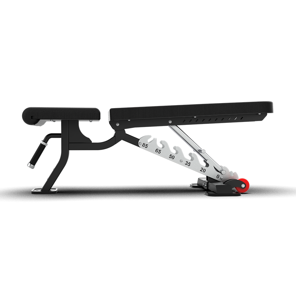 Side profile of the QLI QAB03 bench with the numbered angle ladder and front handle