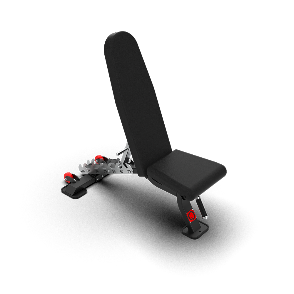 QLI QAB03 adjustable bench from the opposite side with the backrest raised