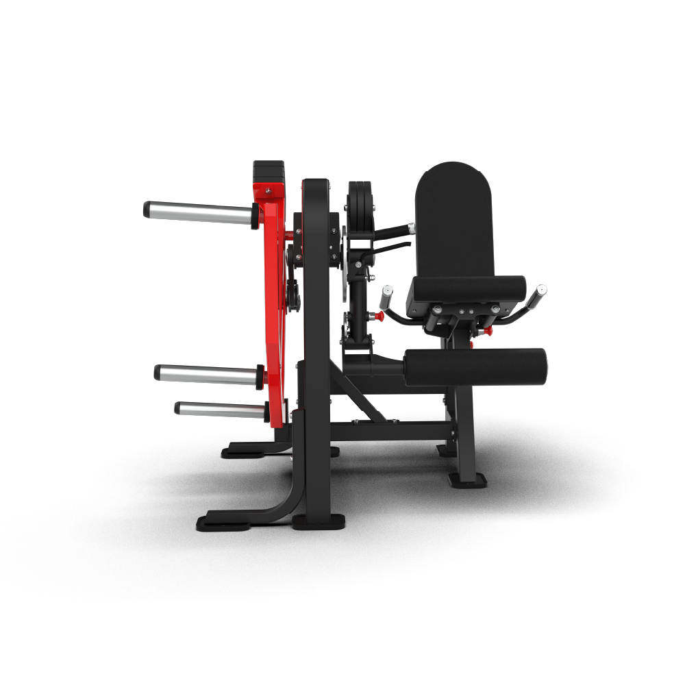 QLI QALE61 leg extension from the side, showing the three plate-loading positions