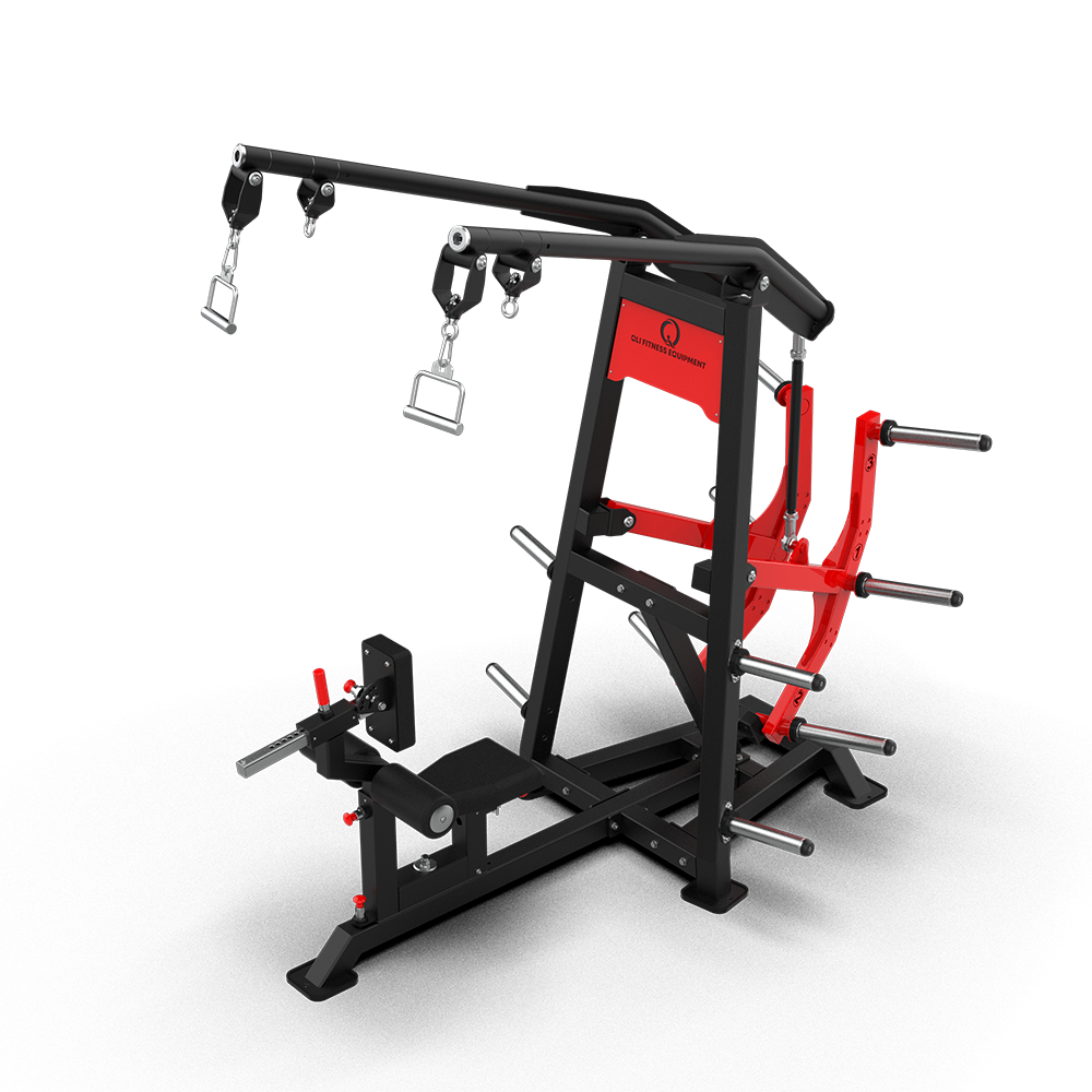 QLI QALPM93 lat pulldown from the rear, showing the multiple plate-loading positions