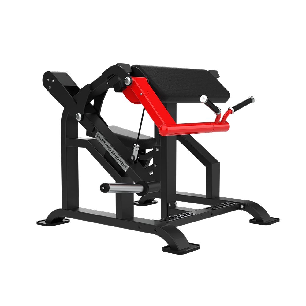 QLI QBCM060 bicep curl machine three-quarter view, showing the curl handles and arm pad