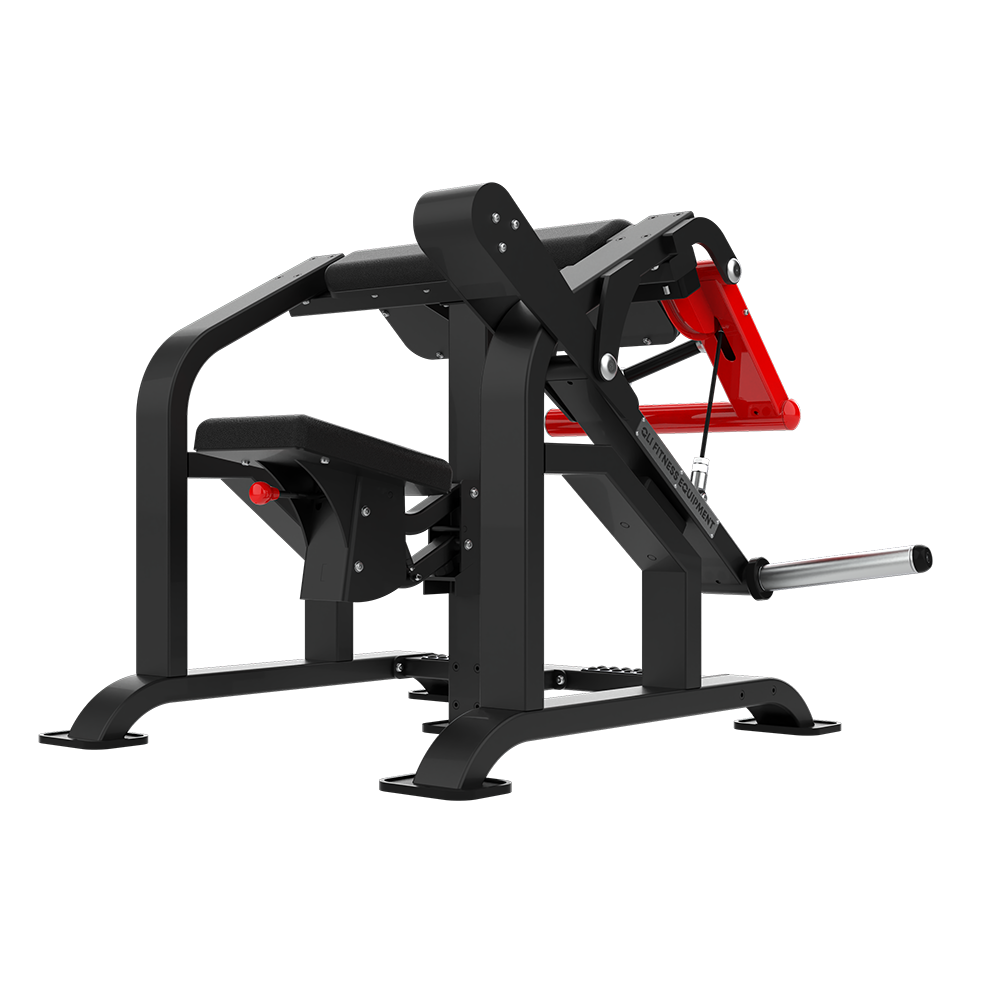 QLI QBCM060 bicep curl machine from the front, showing the seat and arm rest