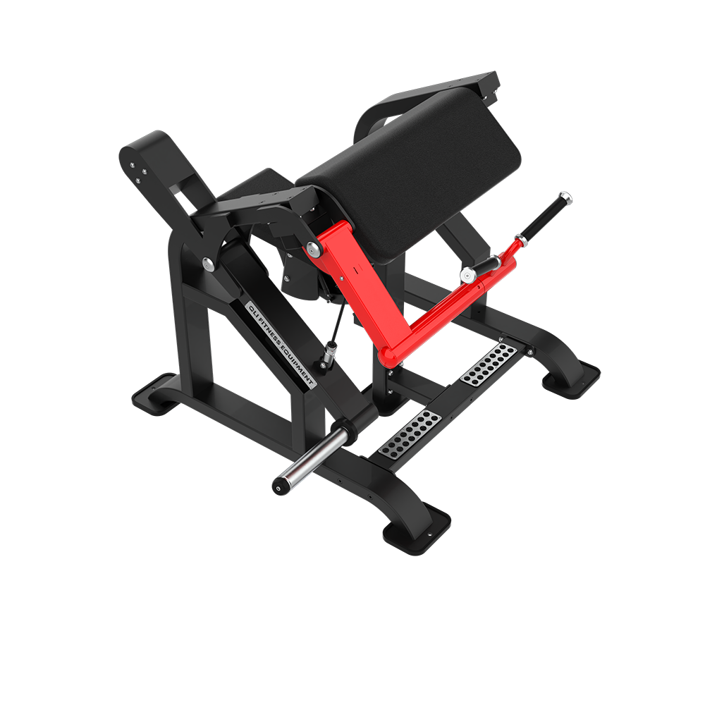 QLI QBCM060 bicep curl machine from the rear, showing the plate horn and footrest