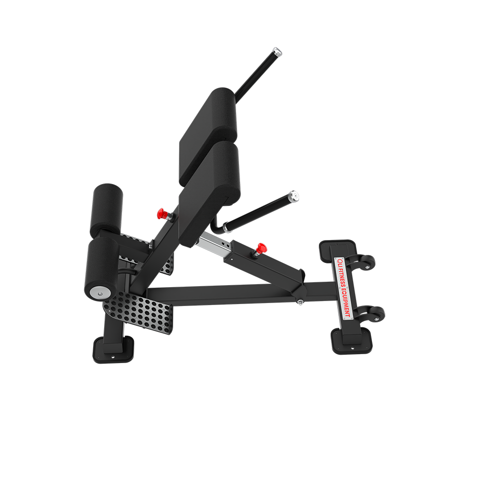 QLI QBE030 back extension from the rear, showing the perforated footplate, ankle rollers and transport wheels