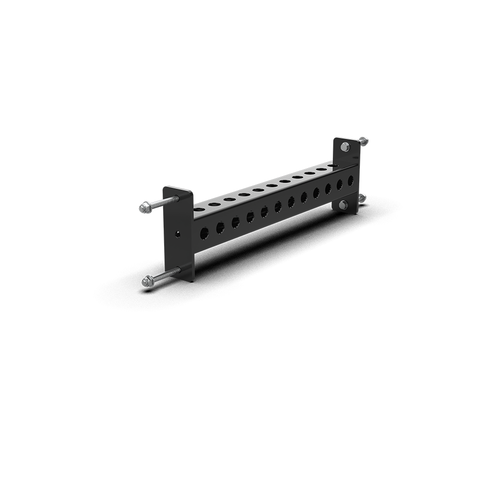 QLI Connecting Bar QCB24, a 630mm hole-punched steel crossmember with end plates and connection pins