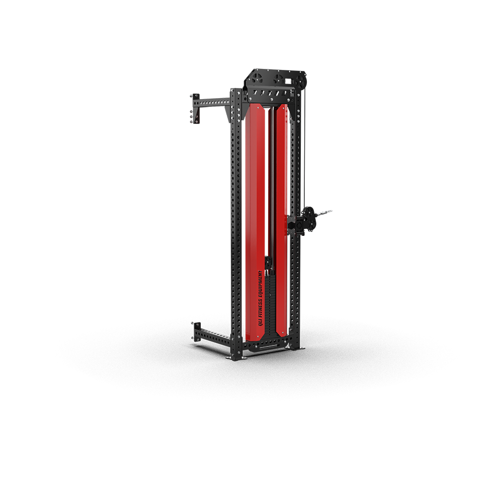 QLI Cable Column Attachment QCCA40, a red-shrouded cable column with an adjustable pulley