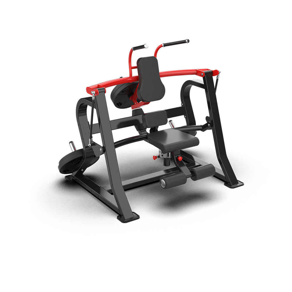 QLI QCM01 ab crunch machine three-quarter view, showing the long handles and curved frame