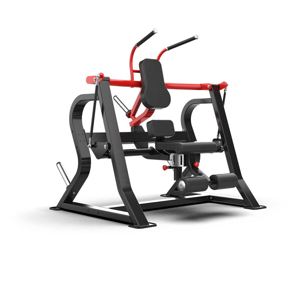 QLI QCM01 ab crunch machine from the side, showing the seat, foot cushion and weight horns