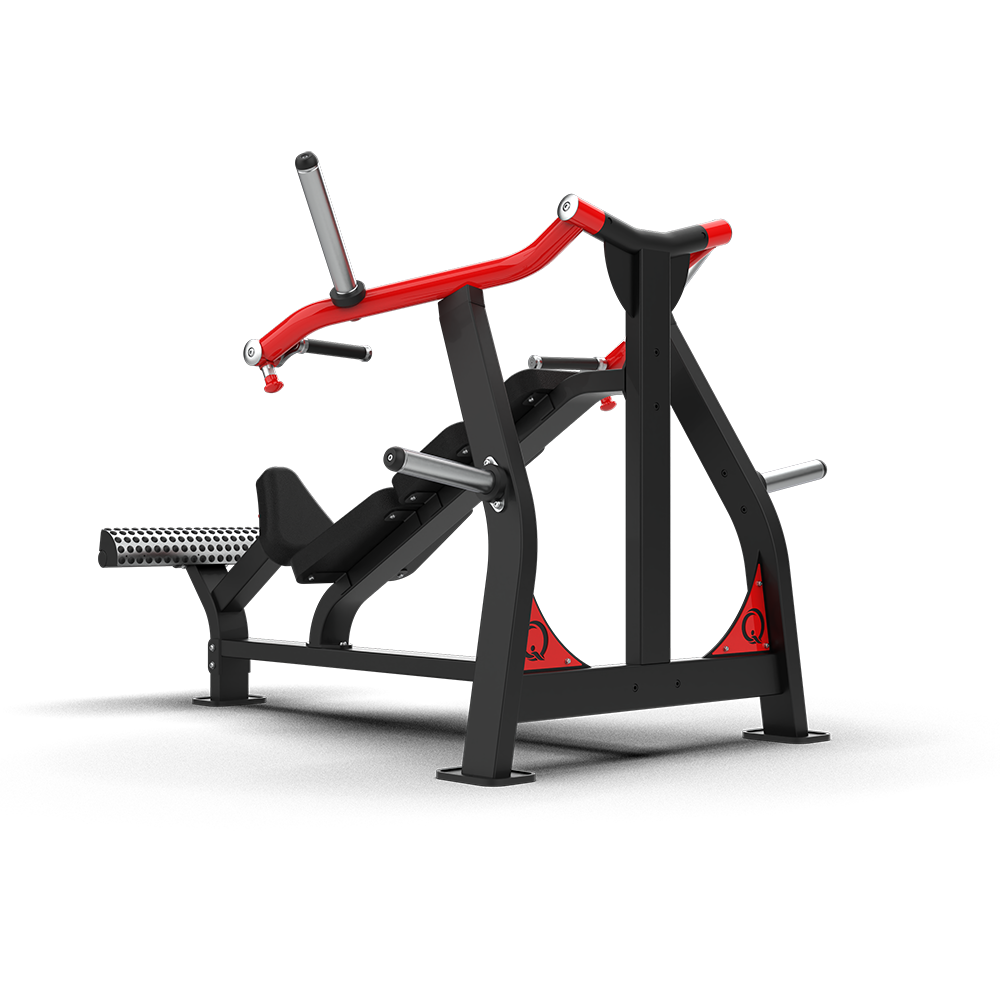 QLI Incline Bench Press Machine QCP660 with incline bench, red press arm and non-slip foot brace