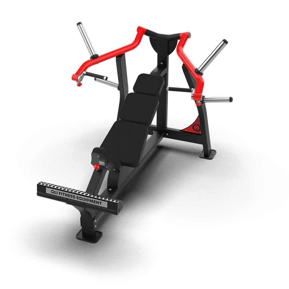 QLI QCP660 incline bench press from the foot end, showing the bench and press handles