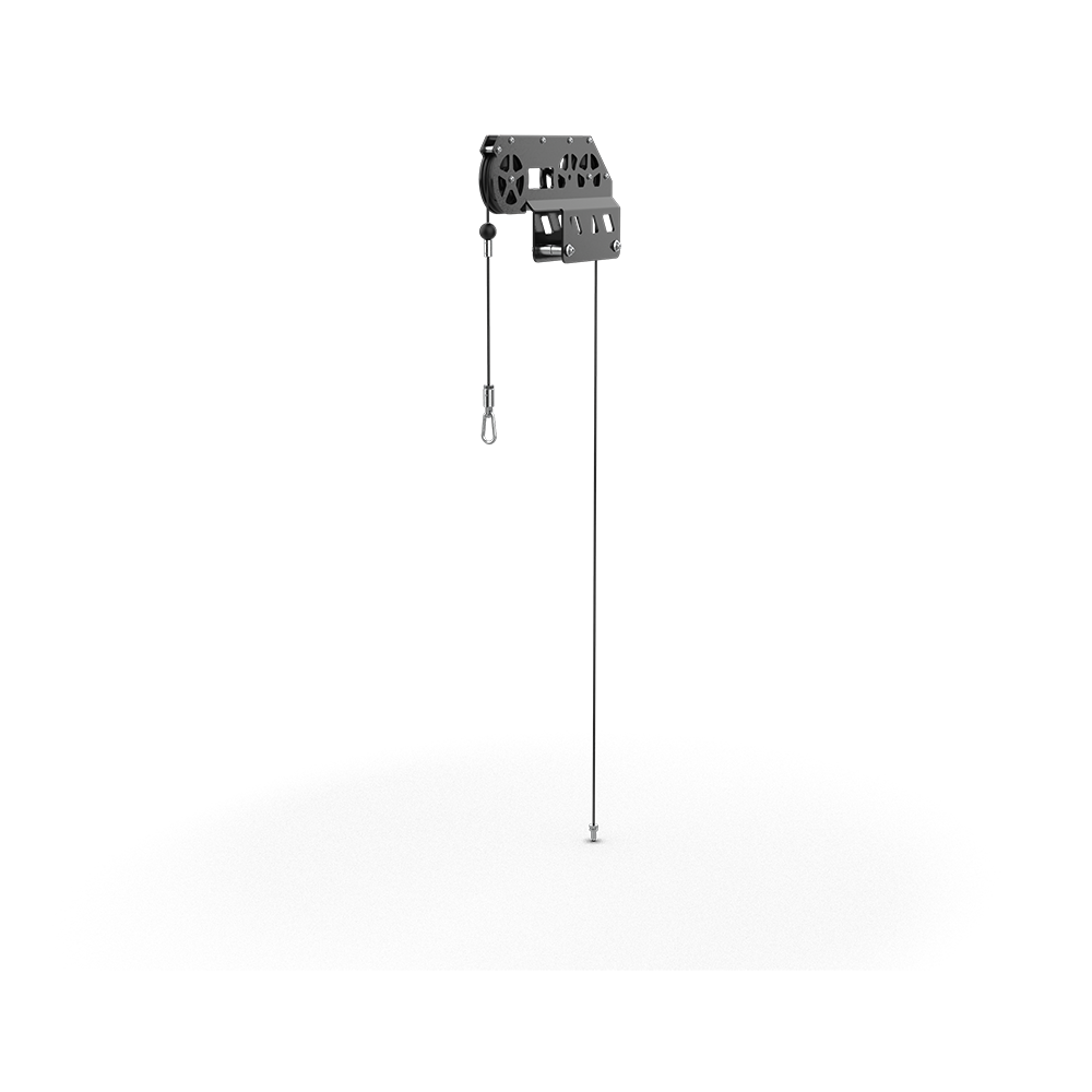 QLI Cable Pulley System QCPS23, a rack-mounted pulley bracket with a long cable