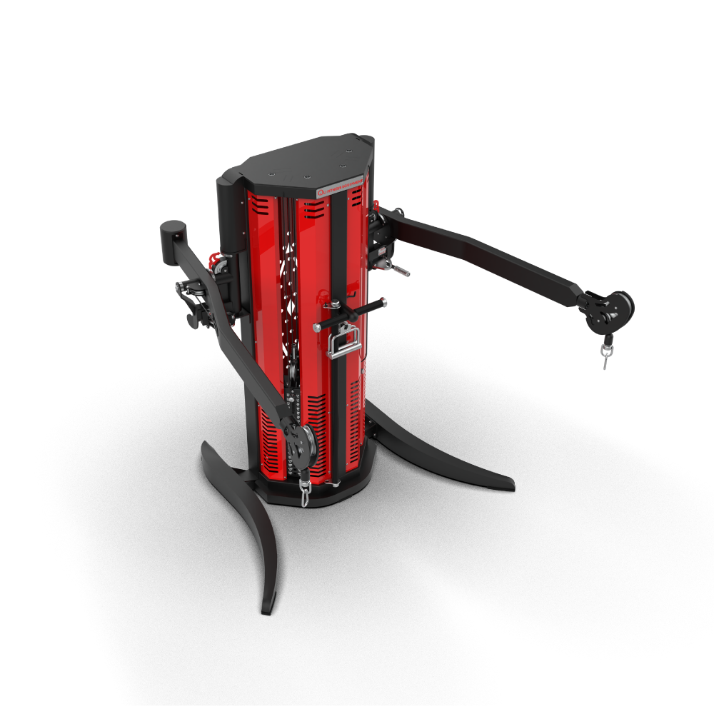 QLI Dual Cable Crossover Machine QDCM58 with red shrouded tower and two adjustable cable arms