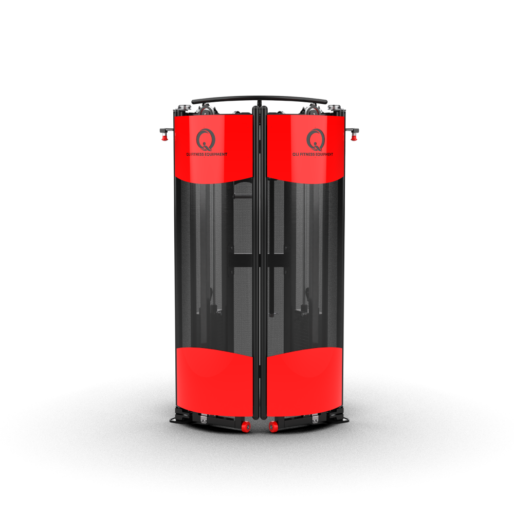 QLI QFST085 folded closed into a compact cabinet with red side doors
