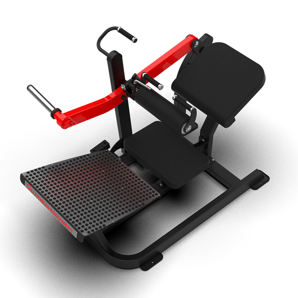 QLI Hip Thrust Machine QHTM050 - plate-loaded glute machine with non-slip footplate, seat, back pad and padded red lever arm