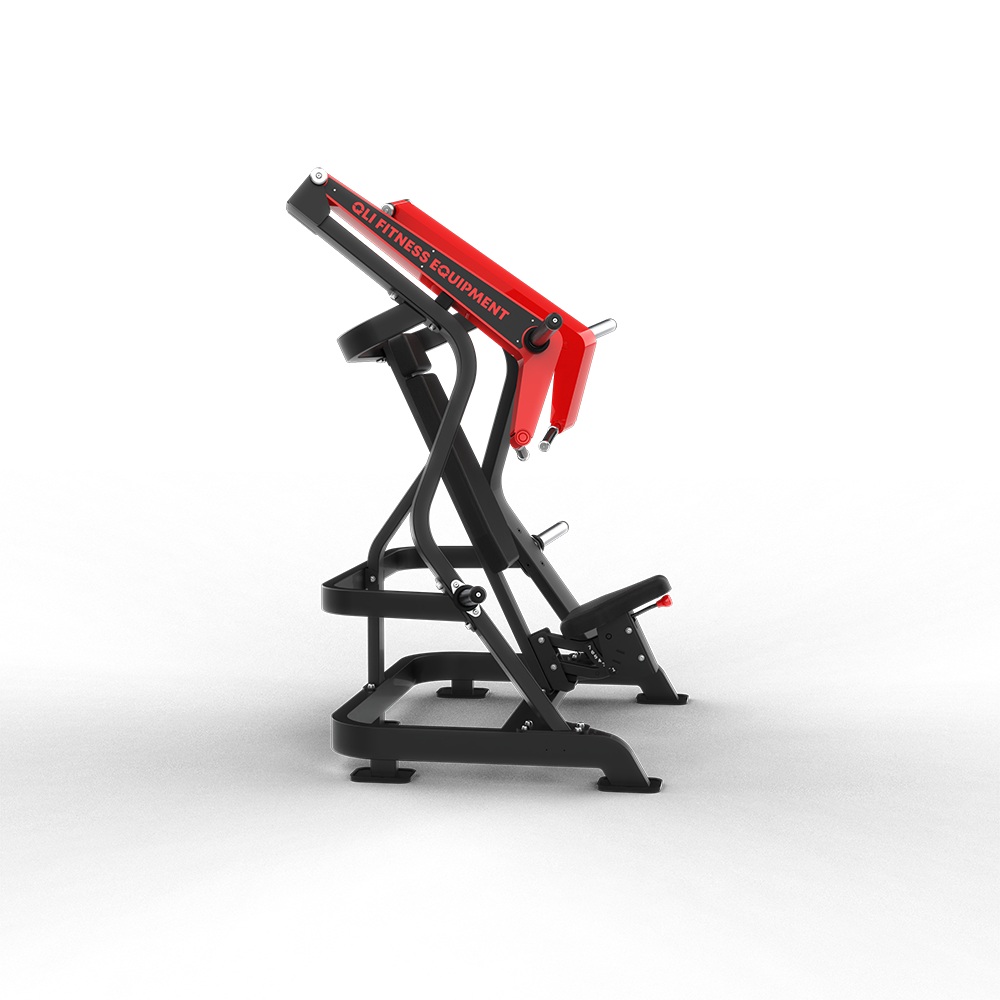 QLI Incline Chest Press QICP080 with red press arms, padded backrest, seat and plate horns