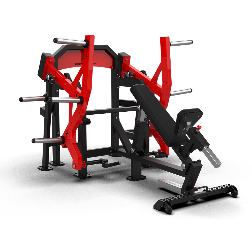 QLI Incline Row Machine QIRM92 with inclined chest pad, red row arms and plate horns