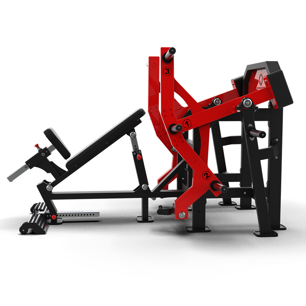 Side profile of the QLI QIRM92 incline row, showing the angled chest pad and row arms