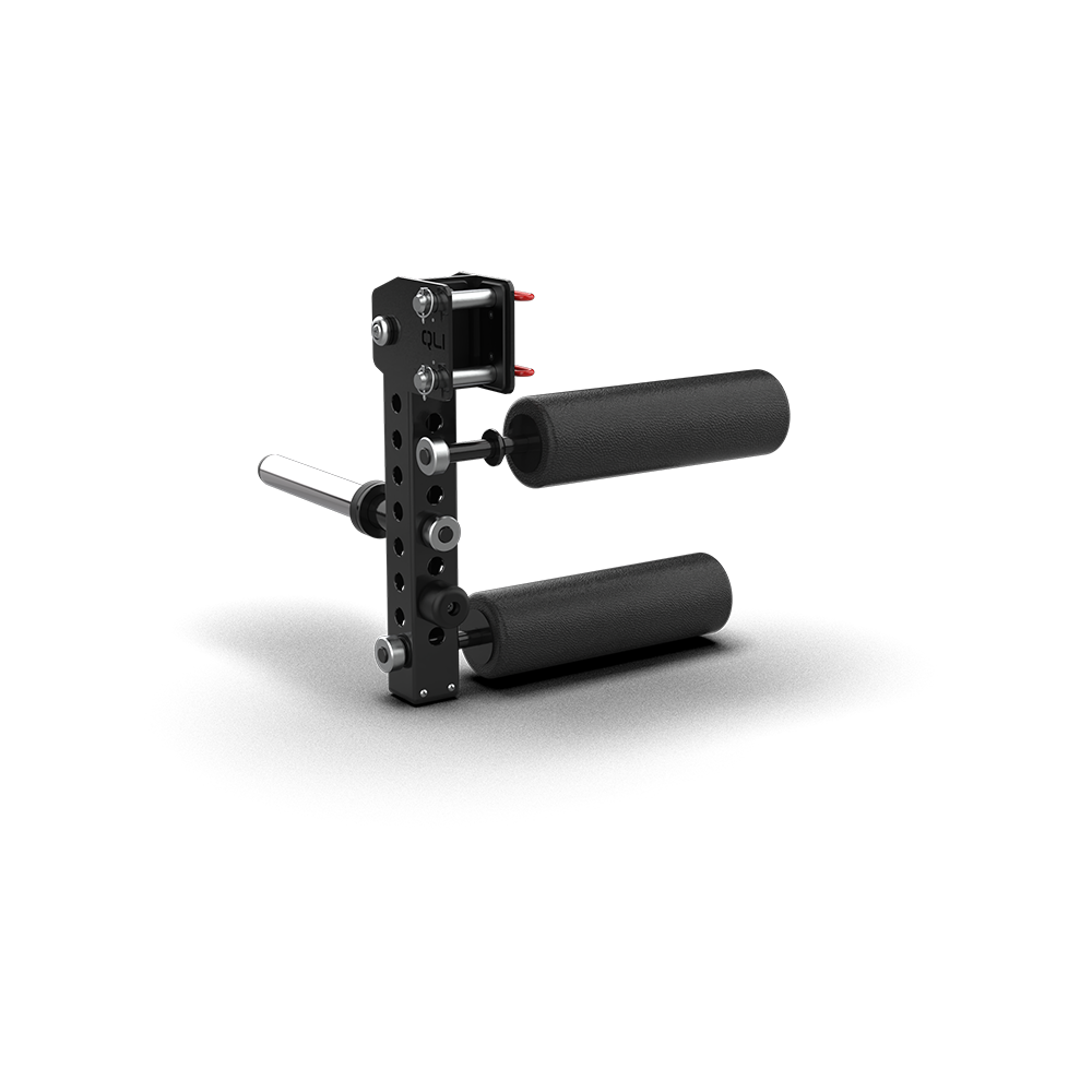 QLI QLCA23 leg curl attachment at an angle, showing the weight plate horn