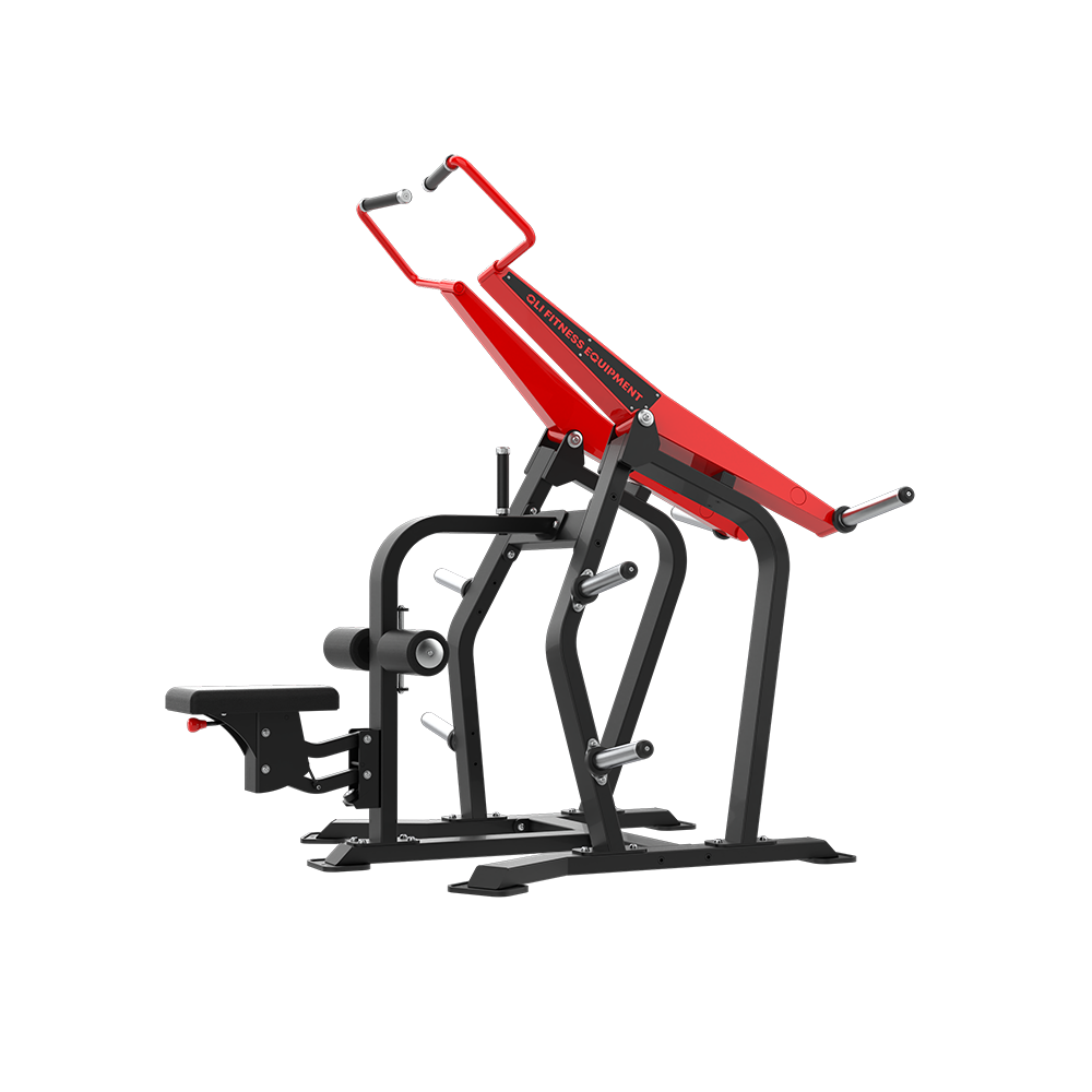 QLI Lat Pulldown Machine QLP01 with red pulldown arms, adjustable seat and thigh pads