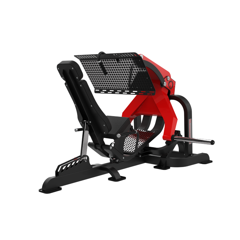 QLI QLP045 45 degree leg press from the front, with the large footplate above the seat