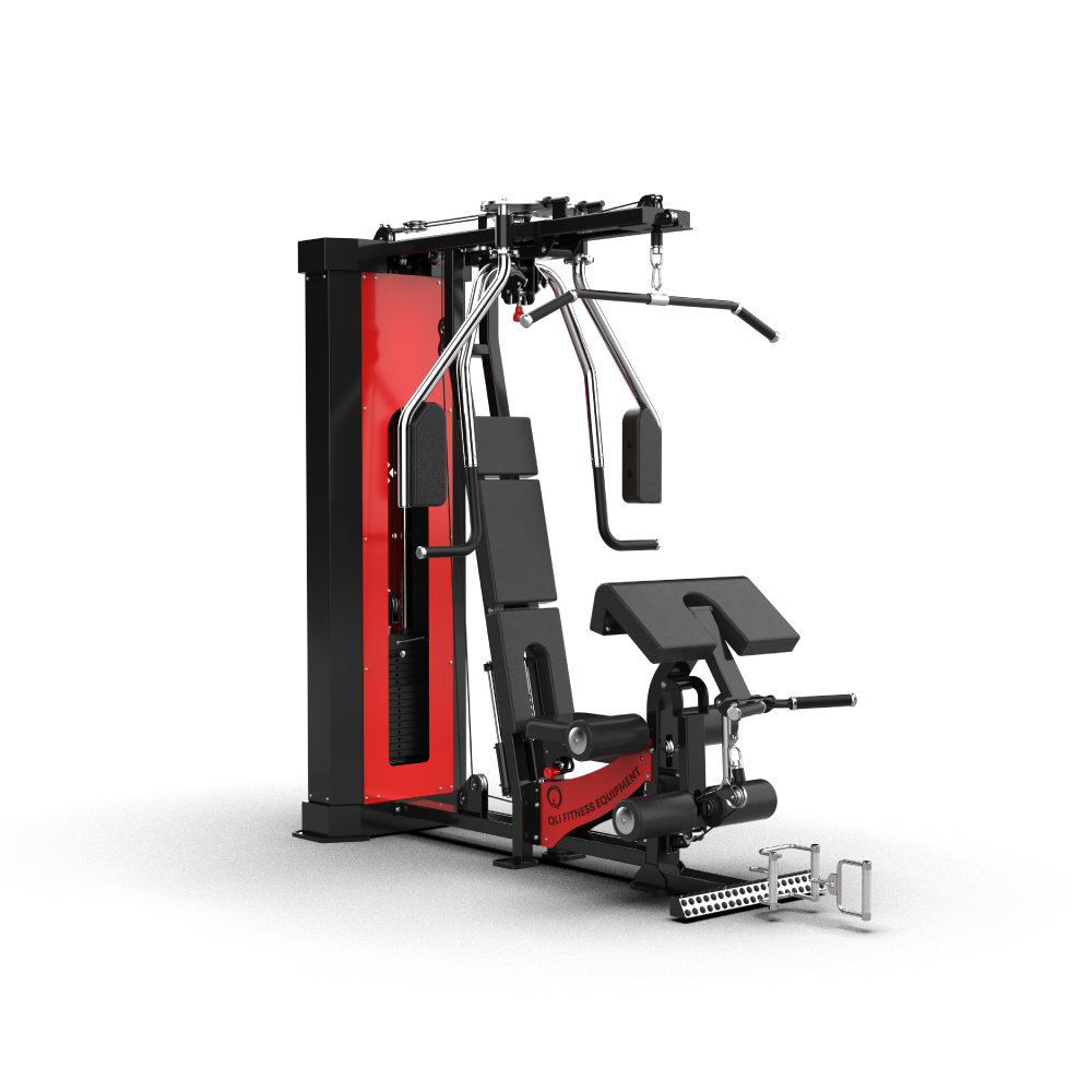 QLI Multi-Function Home Gym QMHG206 with red shrouded weight stack, press arms, seat and leg extension