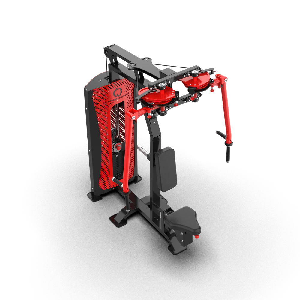 Elevated view of the QLI QPADP64 showing the overhead arm pivots, backrest and seat
