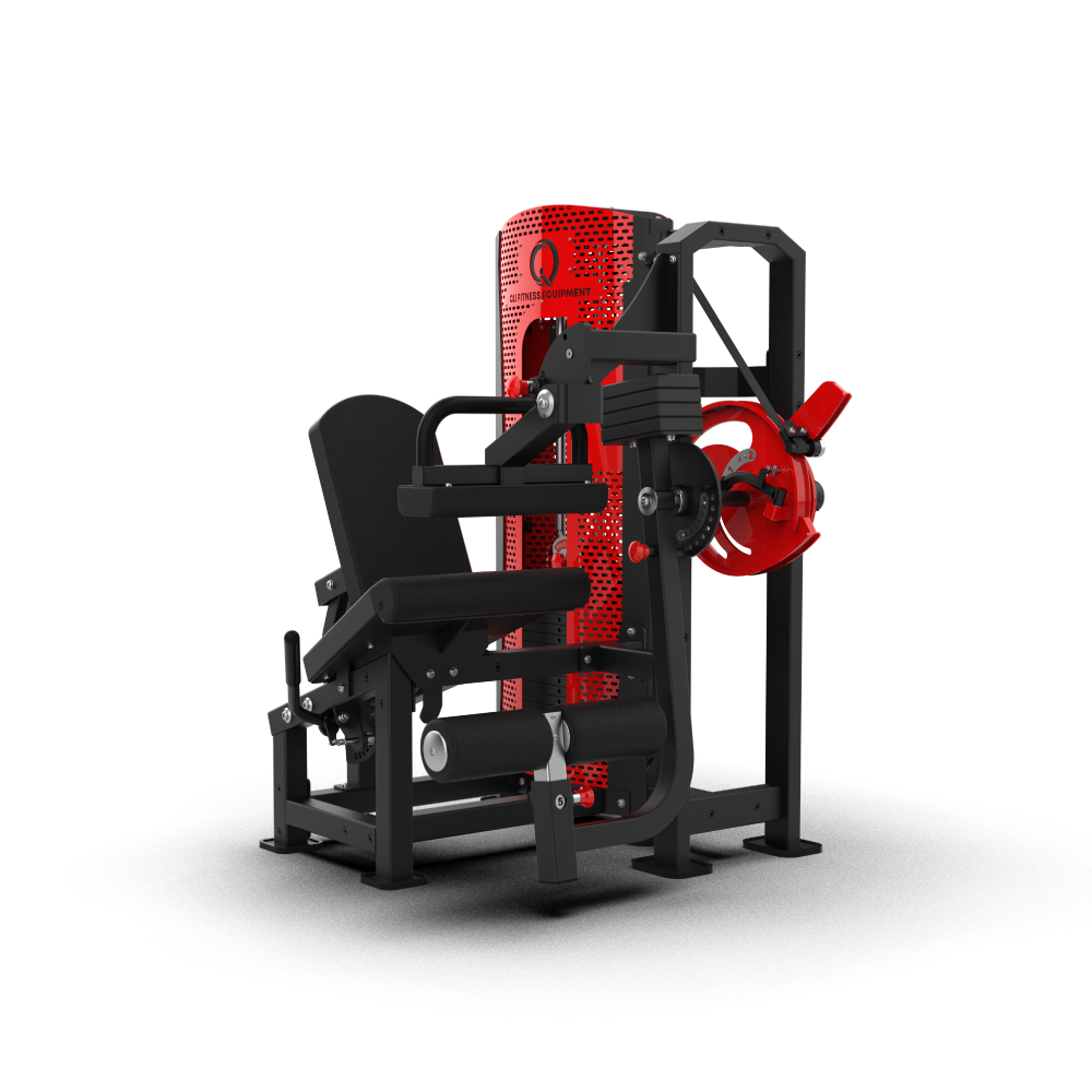QLI Pro-Axis Seated Leg Curl QPALC49 - pin loaded hamstring curl with padded seat, knee pad, red Pro-Axis dial and shrouded weight stack