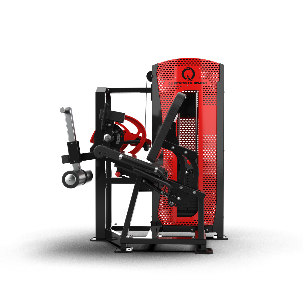 QLI QPALE47 from the lever side, with the shin roller pad, Pro-Axis dial and shrouded stack