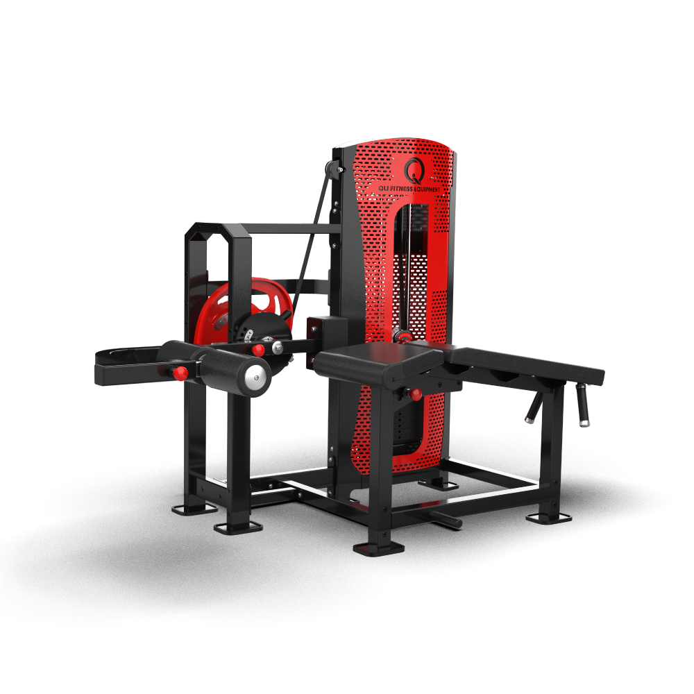 QLI Pro-Axis Prone Leg Curl QPAPC84 - pin loaded lying hamstring curl with contoured body pad, ankle rollers and red shrouded weight stack