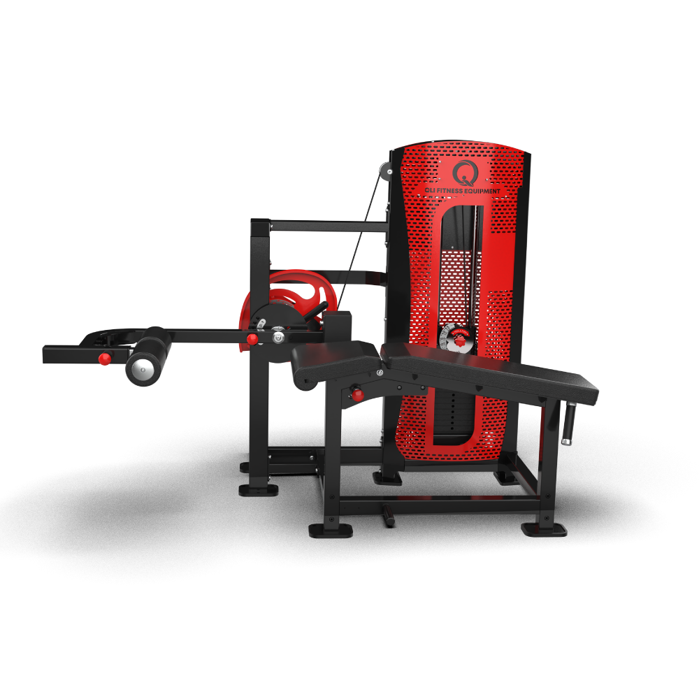 QLI QPAPC84 prone leg curl in profile, with the Pro-Axis dial between the lever arm and weight stack